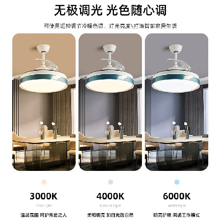 全光譜簡約隱形吊扇燈變頻智能臥室客廳餐廳電扇燈家用吸頂風(fēng)扇燈