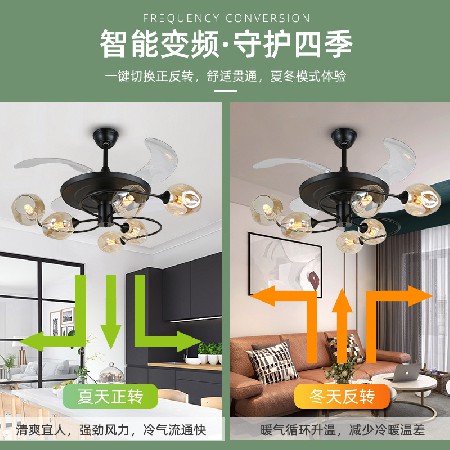 現(xiàn)貨批發(fā)隱形風(fēng)扇燈后現(xiàn)代簡(jiǎn)約客廳吊扇燈魔豆分子北歐餐廳電扇燈