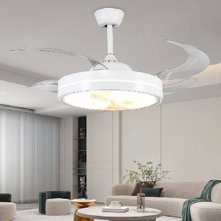 變頻風扇燈客廳燈山水噴畫家用隱形靜音電扇燈智能餐廳臥室吊扇燈
