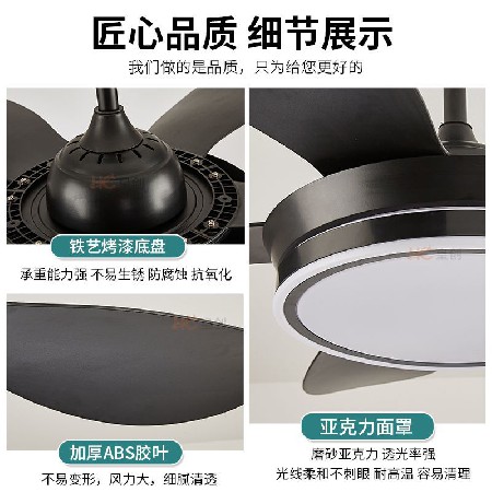變頻客廳靜音大風(fēng)力電扇燈現(xiàn)代簡約五葉吊扇燈LED智能語音風(fēng)扇燈